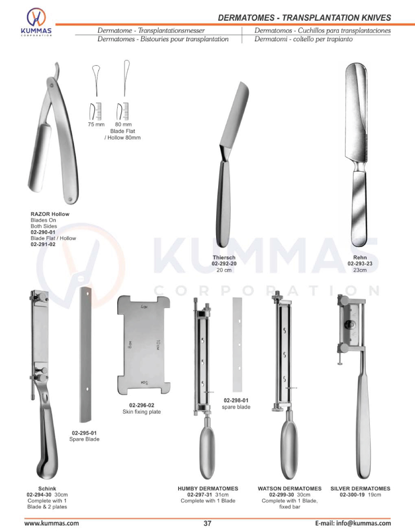 Dermatomes, Transplantation Knives