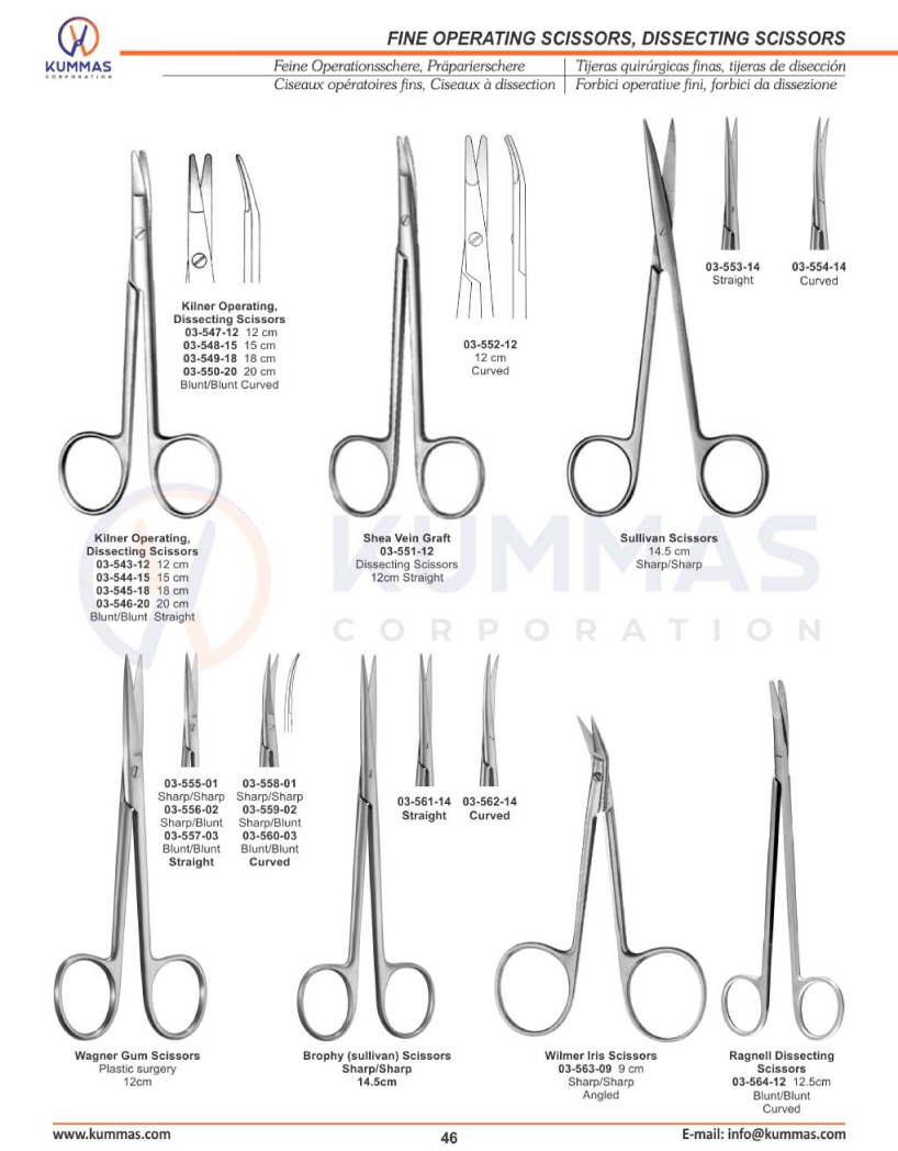 Fine Operating Scissors, Dissecting Scissors