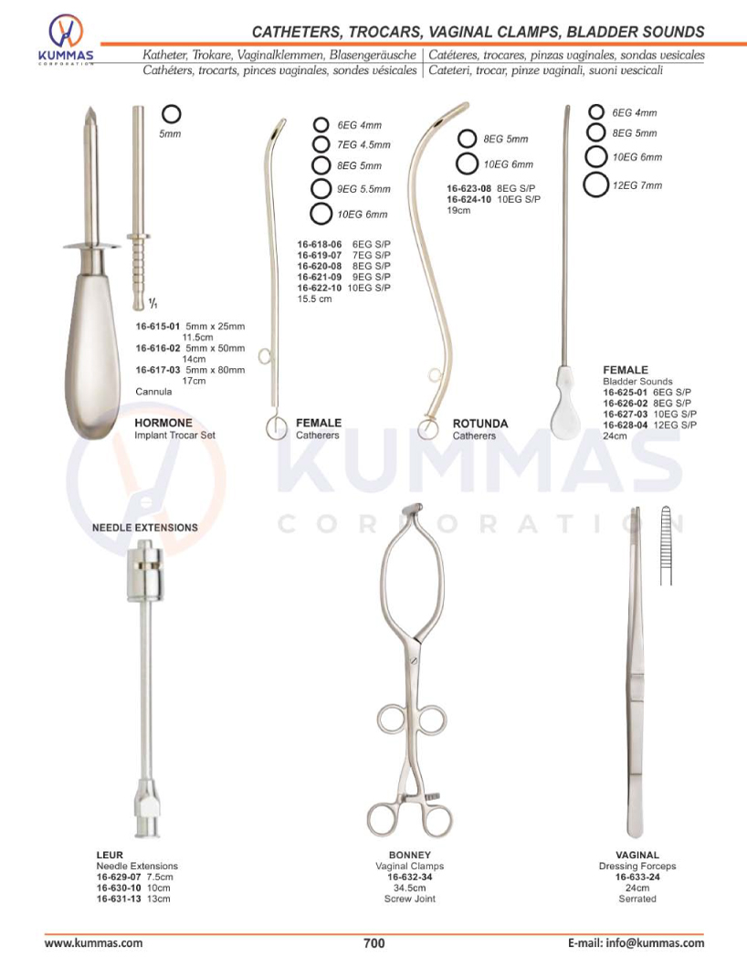 Catheters, Trocars, Vaginal Clamps, Bladder Sounds