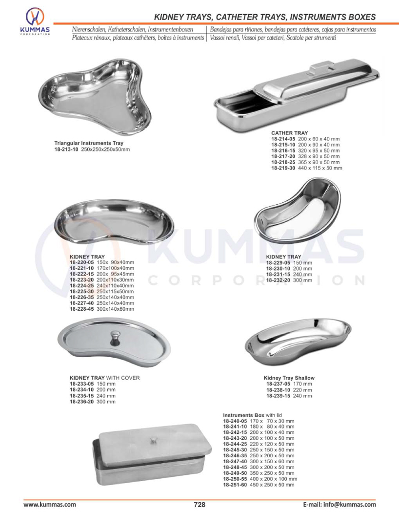 Kidney Trays, Catheter Trays, Instrument Boxes