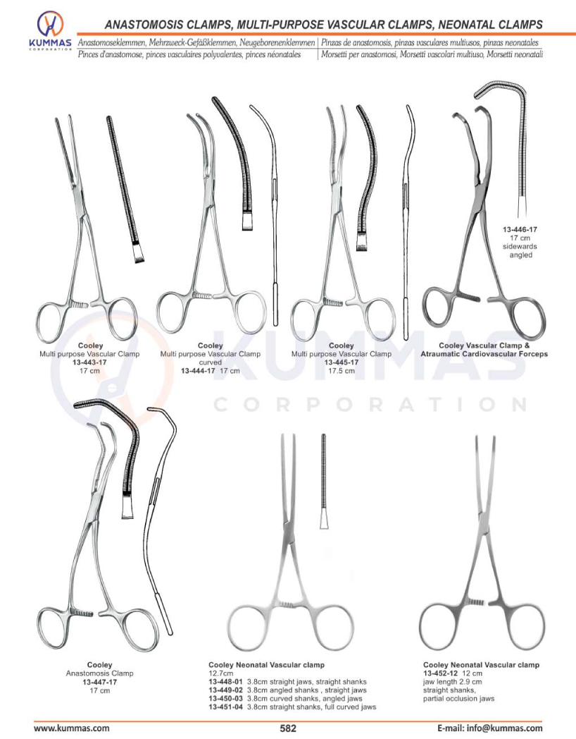 Anastomosis Clamps, Multi-purpose vascular clamps, Neonatal Clamps