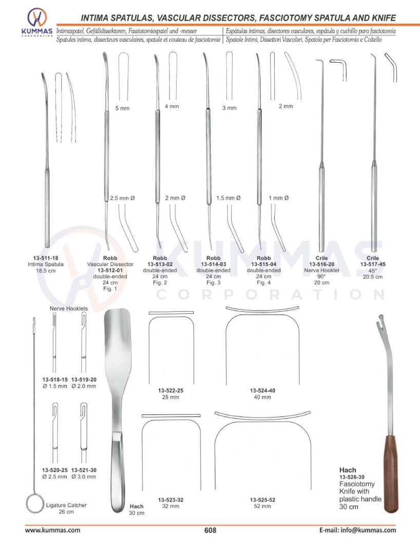 Intima Spatulas, Vascular Dissectors, Fasciotomy Spatula and Knife