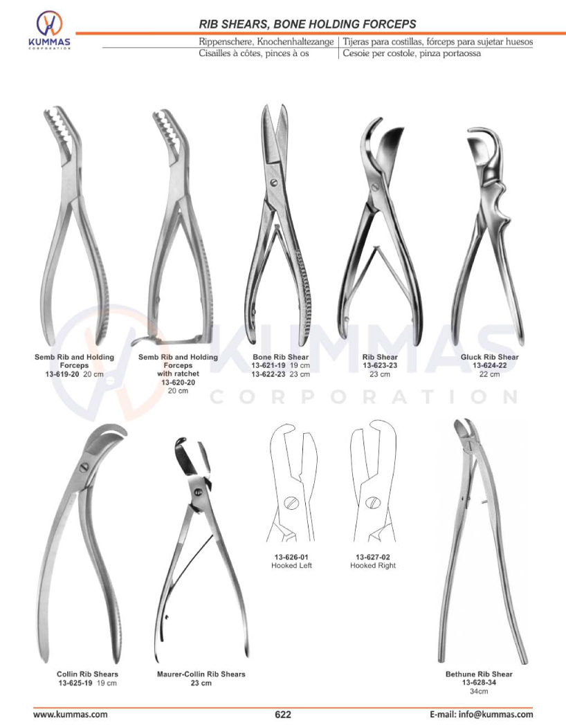 Rib shears, Bone Holding Forceps, Sternum Chisel