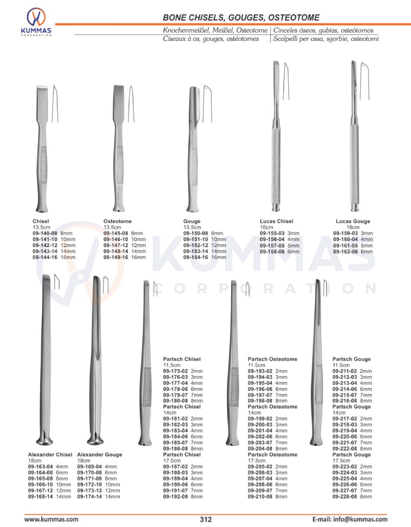 Bone chisels, gouges, osteotomes