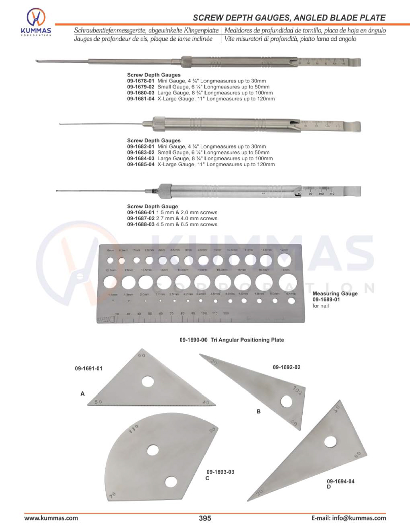 Screw Depth Gauges, Angled Blade Plate